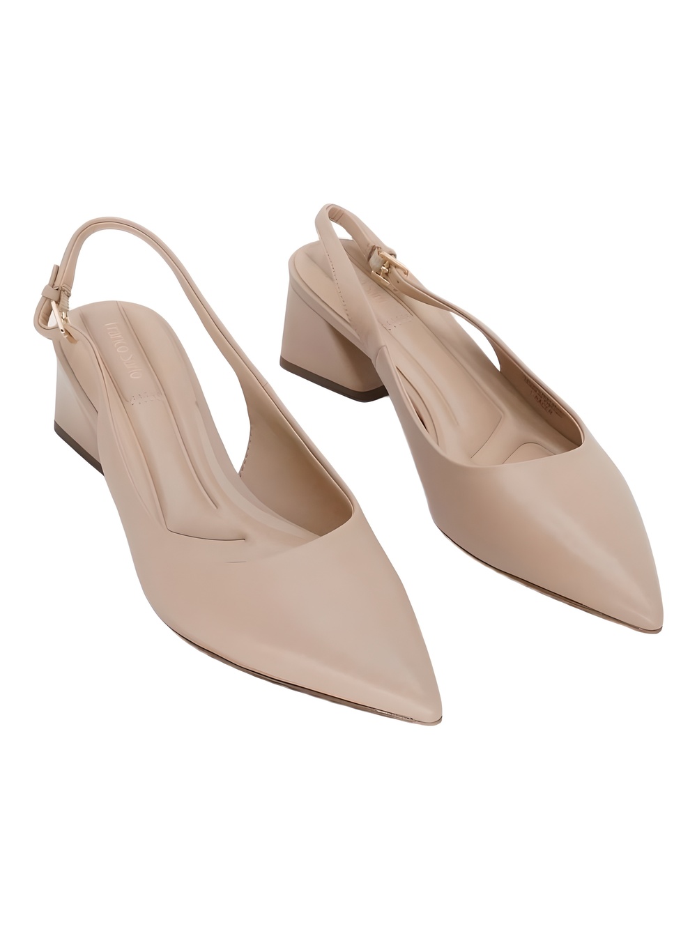 Franco Sarto L-Racer Nude Leather Pointed Toe Slingback Block Heel Size 9M